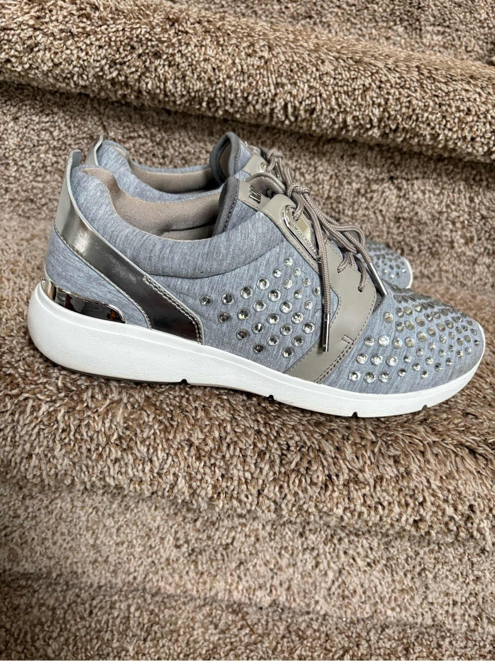 Michael Michael Kors Women's Grey Textile/Leather Studded Athletic Sneakers -
